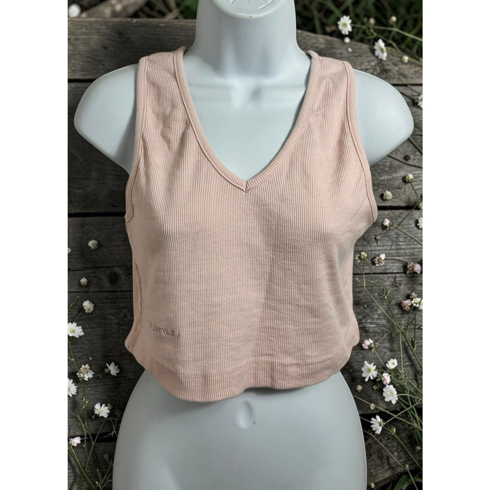 Re_Styld By Missguided Pink Ribbed Crop Tank Top Women's Sz 10 V-Neck Stretch